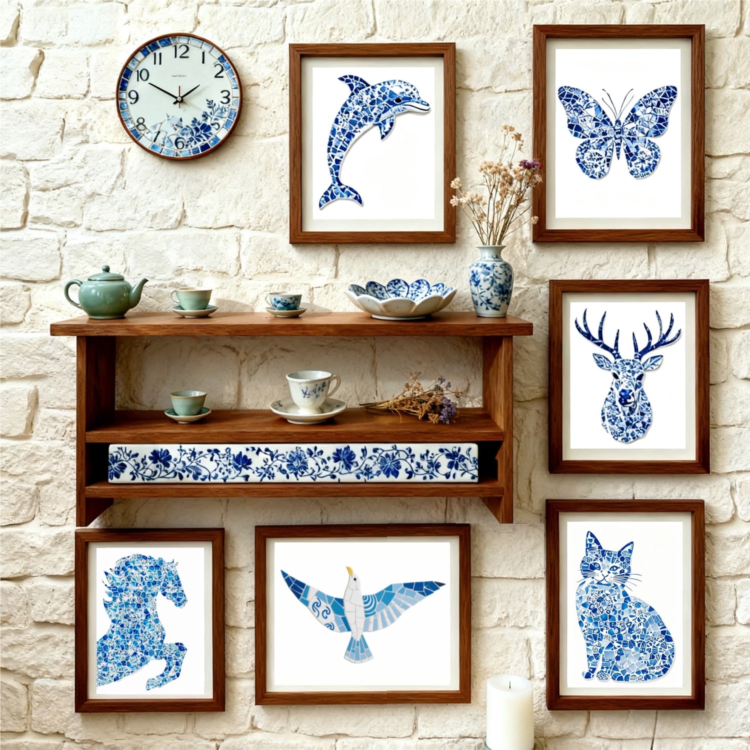 DIY Blue & White Porcelain Mosaic Kit | Horse