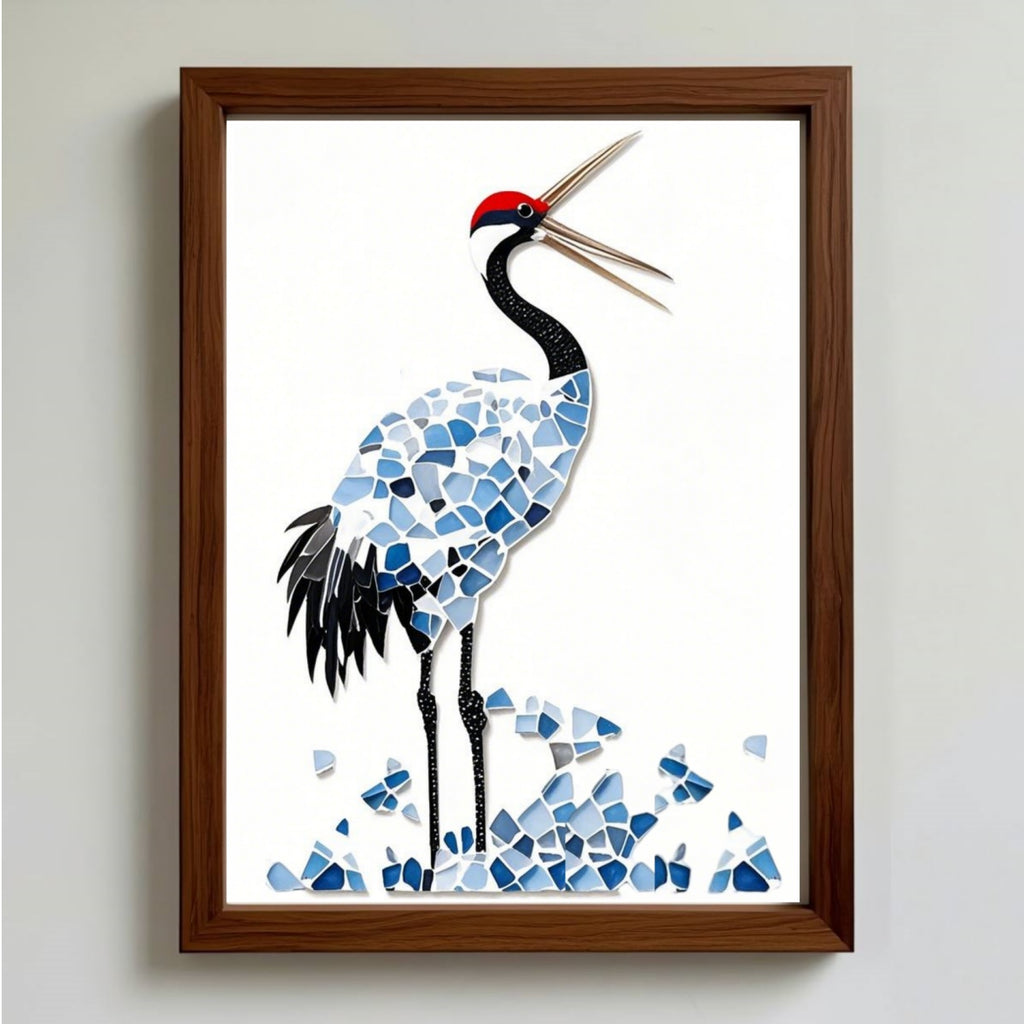 DIY Blue & White Porcelain Mosaic Kit | Red-Crowned Crane