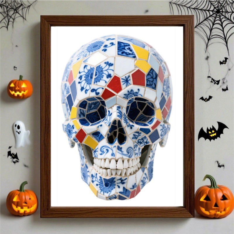 DIY Blue & White Porcelain Mosaic Kit | Skull