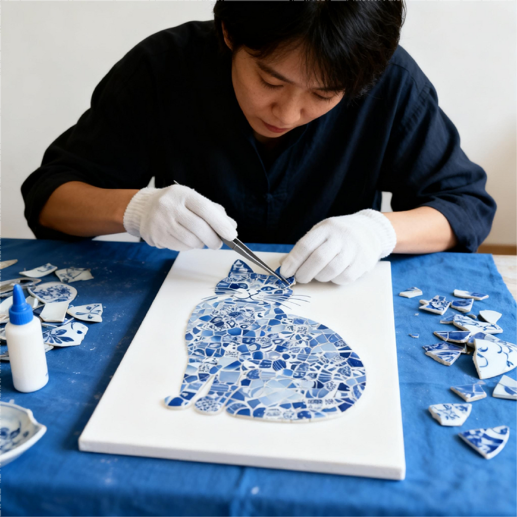 DIY Blue & White Porcelain Mosaic Kit | Cat