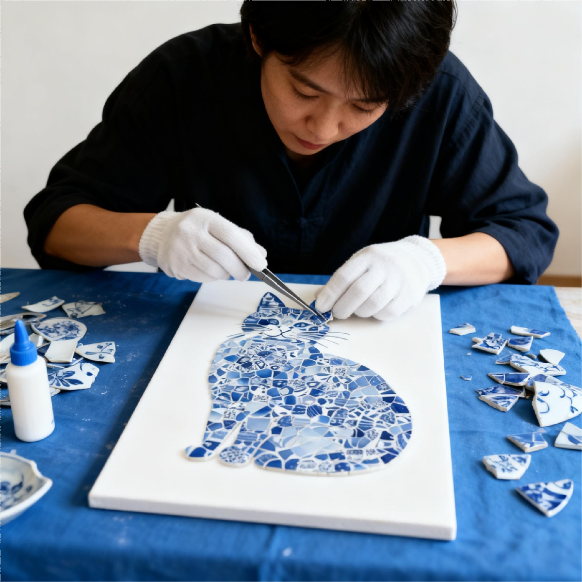 DIY Blue & White Porcelain Mosaic Kit | Cat